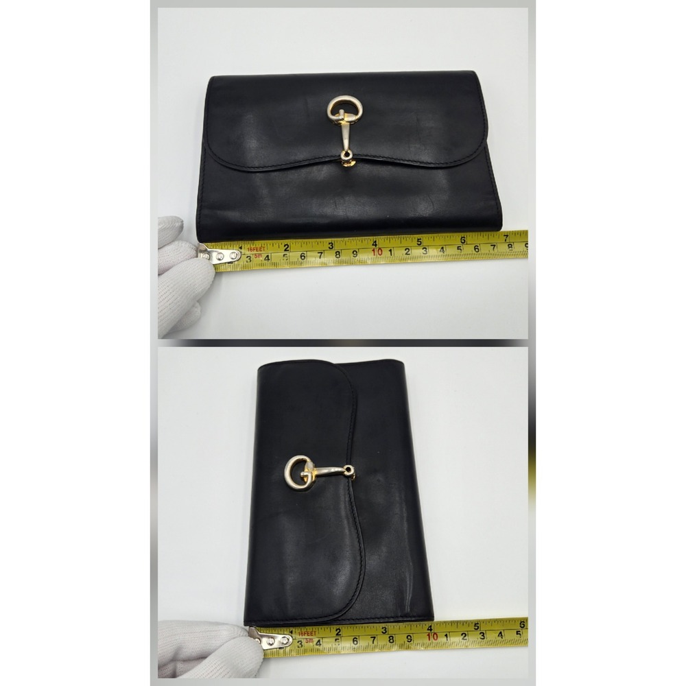 Vintage Gucci Horsebit Long Wallet Black Leather Mixed Metal Hardware Italy - Picture 11 of 12